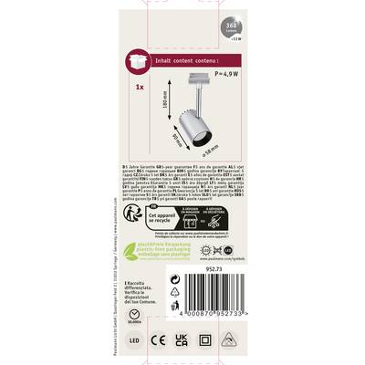 Hängelampe mit 3 Jahren Garantie. Leistung: 4,9W, Länge 190mm. Umweltzeichen für Recycling und plastikfreie Verpackung.