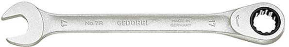 Ein Schraubenschlüssel mit einer offenen Seite und einer Ringseite, beschriftet mit 'GEDORE' und 'MADE IN GERMANY', mit der Nummer 17 auf beiden Seiten.
