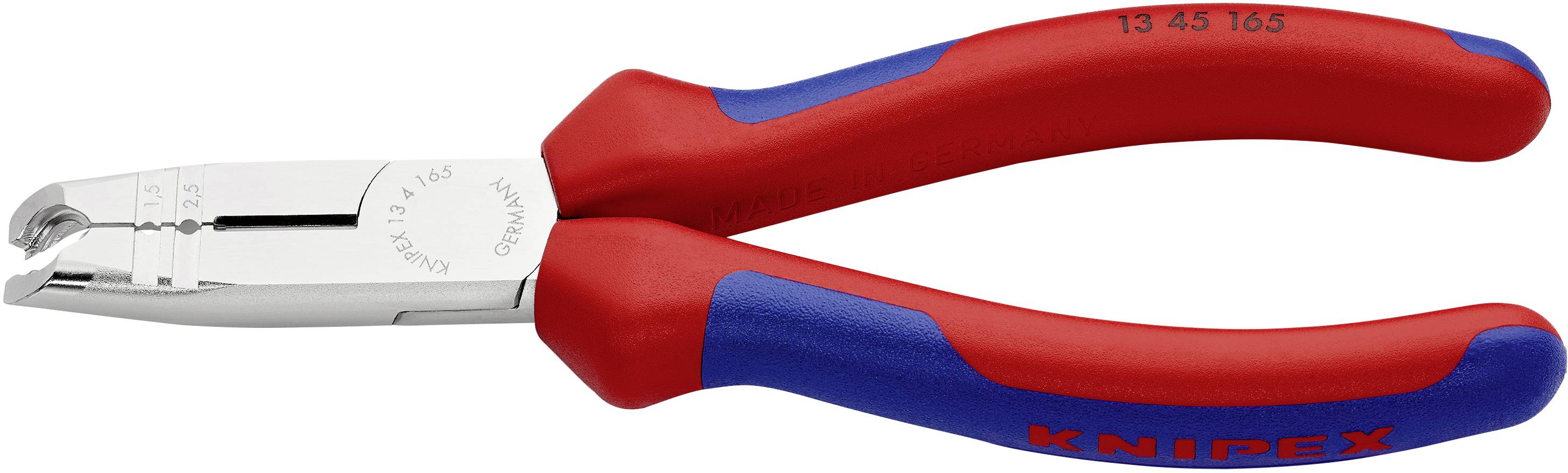 Rote und blaue Zange mit der Aufschrift 'KNIPEX' auf dem Griff, geeignet für professionelle Handwerksarbeiten.