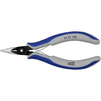 Eine spitze Zange mit blauen und grauen Griffen für präzises Greifen oder Schneiden, Modellnummer 34 52 130 auf dem Griff.