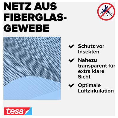Netz aus Fiberglasgewebe von tesa, mit Insektenschutz, nahezu transparenter Sicht und optimaler Luftzirkulation.