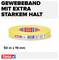 Eine Rolle gelbes Gewebeband der Marke 'tesa', 50 m x 19 mm, mit extra starkem Halt.