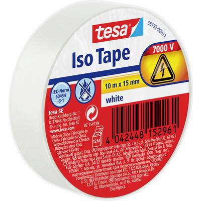 Tesa Iso Klebeband für elektrische Isolierung. Spezifikationen: 10m x 15mm, 7000V, weiß. Entspricht der IEC-Norm 60454-3-1.