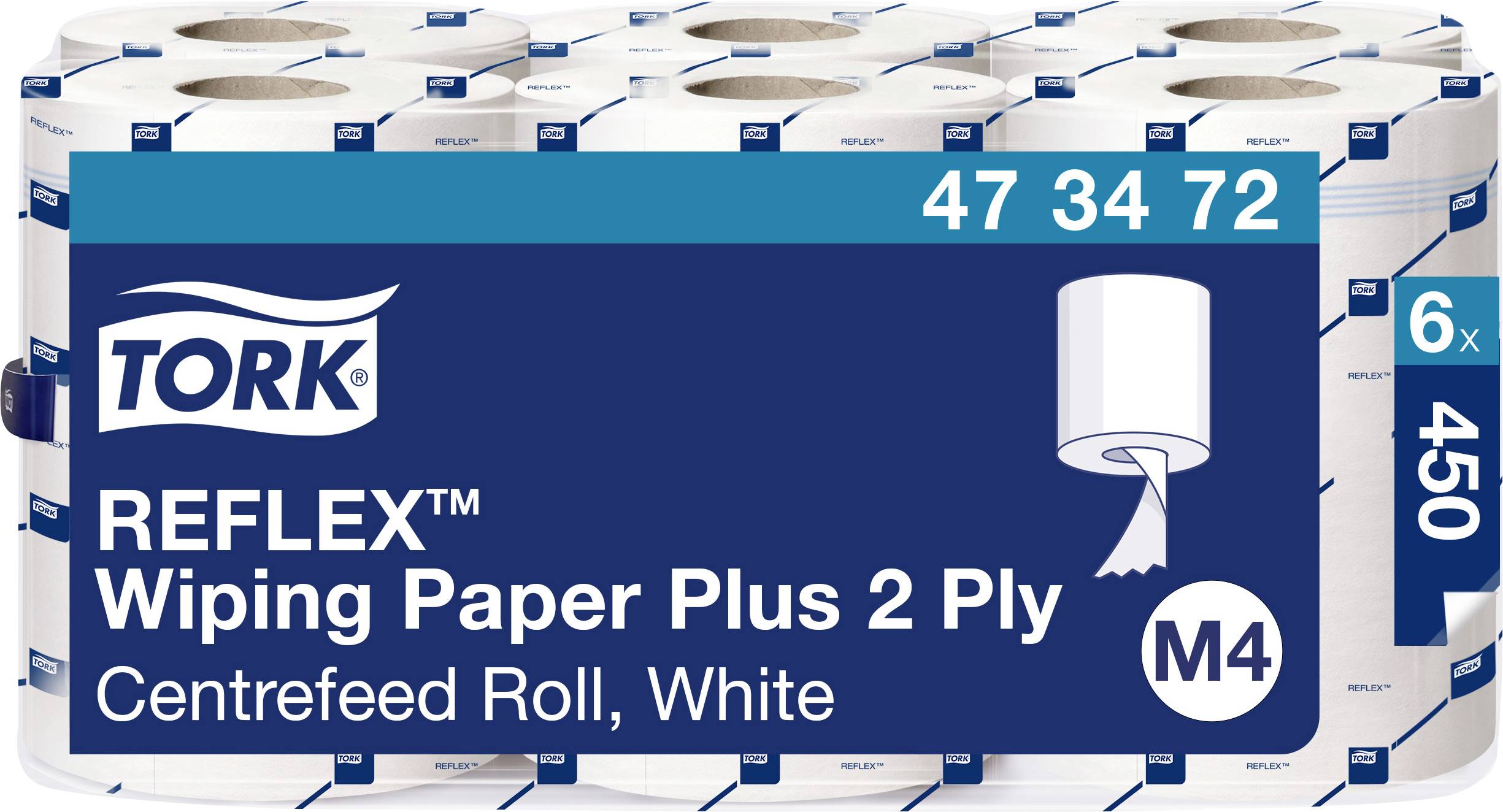 Tork 473472 Reflex Centrefeed Wiping Paper Plus - 6 Rolls of 450 S...