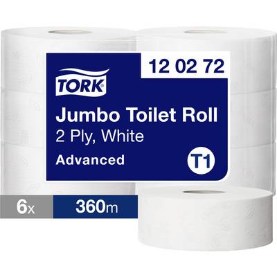 Tork Jumbo Toilettenpapierrolle, 2-lagig weiß, 6 Rollen à 360 m, gekennzeichnet mit „Advanced" und „T1".