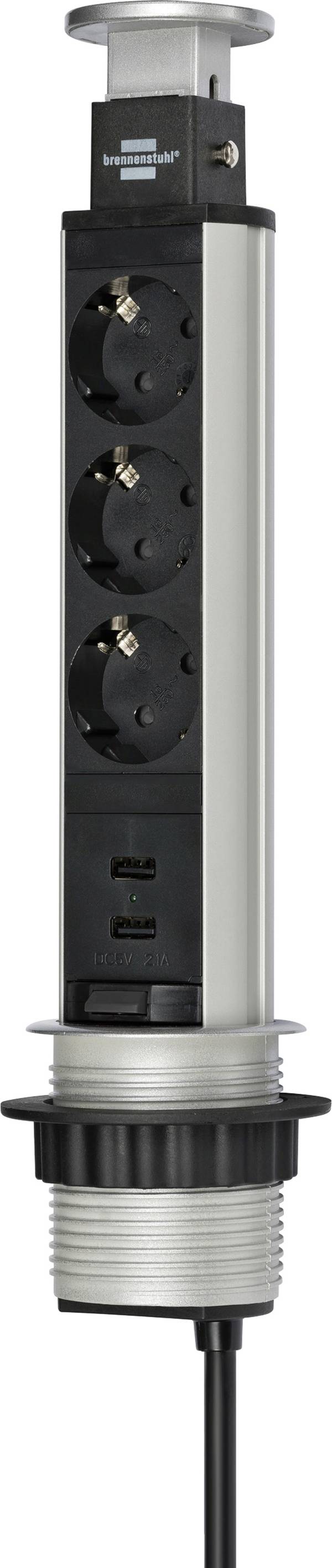 Brennenstuhl 1396200013 Steckdosenturm 3fach Silber, Schwarz Schutzkontakt 1 St.