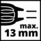 Ein einfaches Piktogramm zeigt ein Geschoss mit der Aufschrift 'max. 13 mm', das die maximale Kalibergröße angibt.