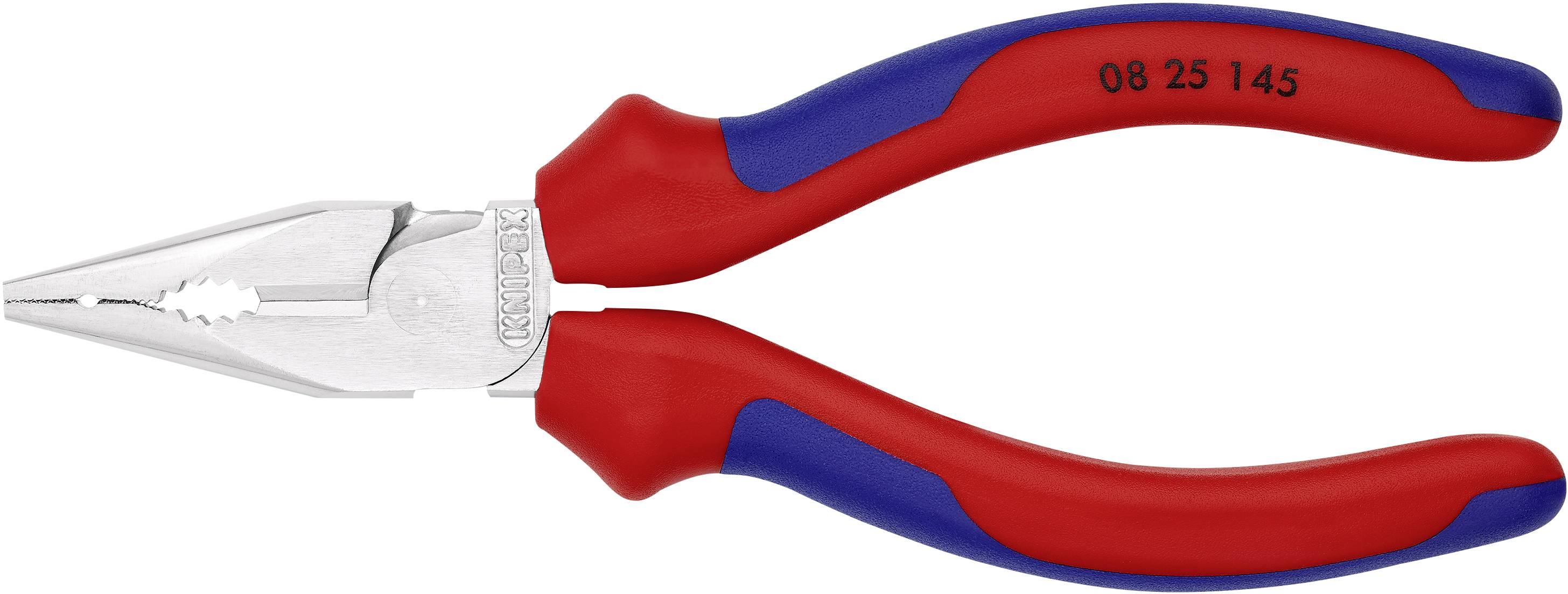 Eine rote Zange mit blauen Griffen, geeignet für verschiedene Schneid- und Greifarbeiten.