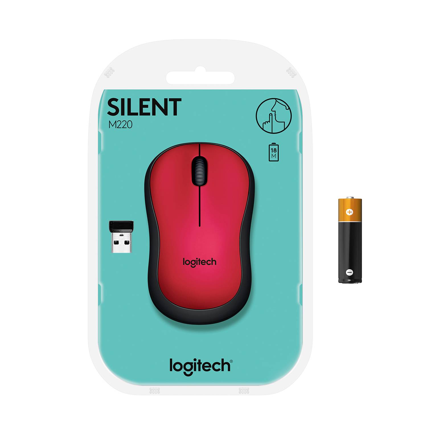 Logitech M220 Silent Maus Funk Optisch Rot 3 Tasten 1000 dpi-10
