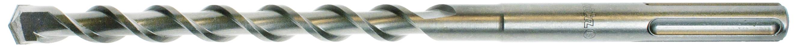 Ein spiraliger Metallbohrer mit mehreren Windungen, spitz zulaufend an einem Ende, verwendet für das Bohren von Löchern in harte Materialien.