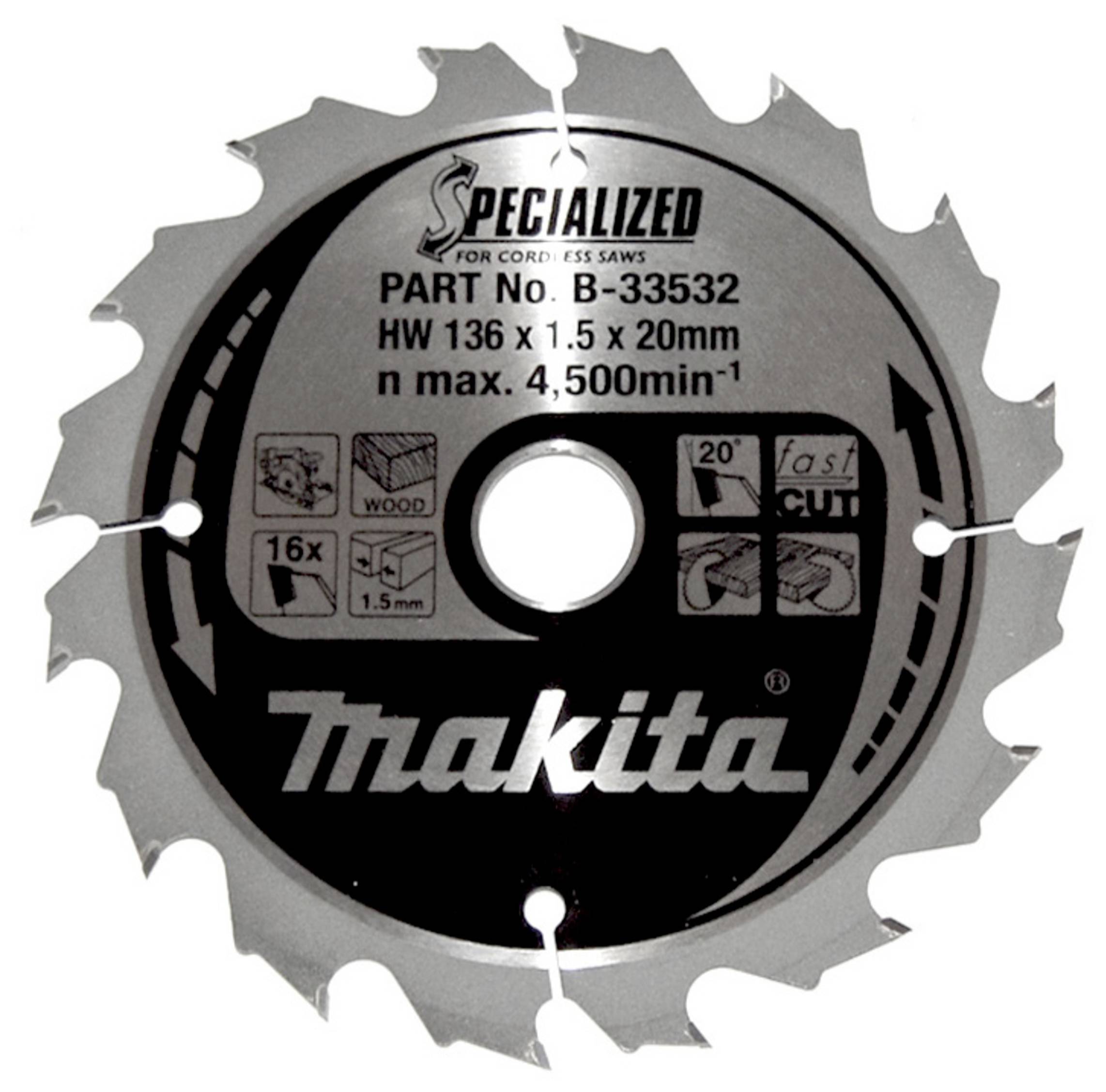 MAKITA SPECIALIZED Kreissägeblatt 136x20x16Z B-33532 Durchmesser: 136 mm Dicke:1 mm Sägeblatt (B-335