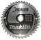 Kreissägeblatt mit der Aufschrift 'Makita' und 'Specialized for Cordless Saws', geeignet für verschiedene Materialtypen und Schnitttiefe.
