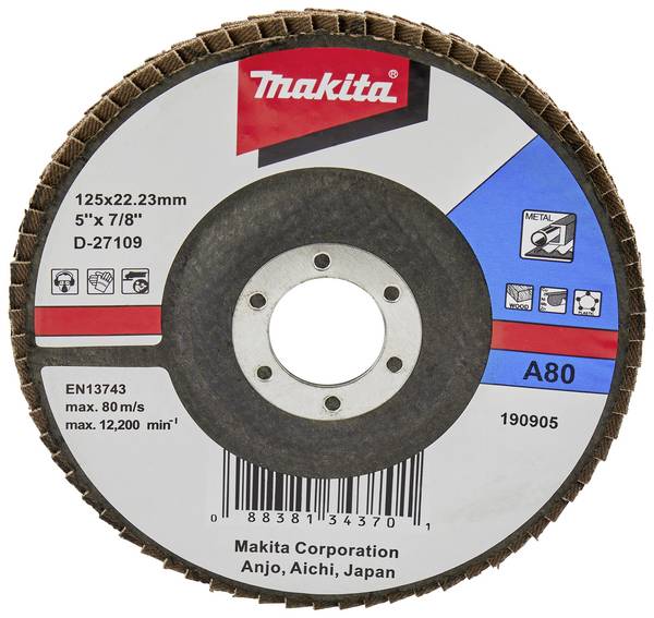 Makita D-27109 D-27109 Fächerschleifscheibe Durchmesser 125 mm Bohrungs-Ø 22.23 mm Körnung (num) 80 Stahl 1 St.