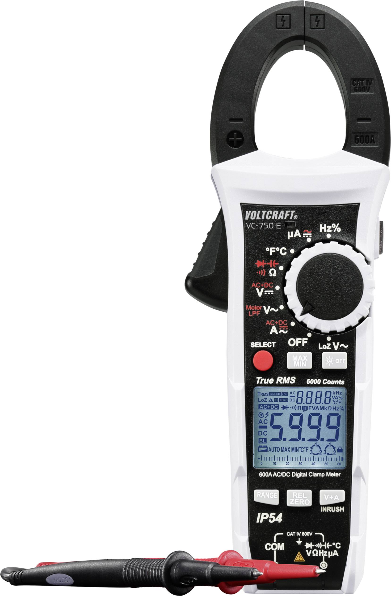 CONRAD VOLTCRAFT VC-750 E Stromzange, Hand-Multimeter kalibriert (ISO) digital Spritzwassergeschützt