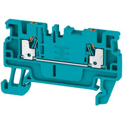 Ein blauer elektrischer Anschlussblock aus Kunststoff mit Metallkontakten. Verwendet zum Verbinden von elektrischen Leitungen.