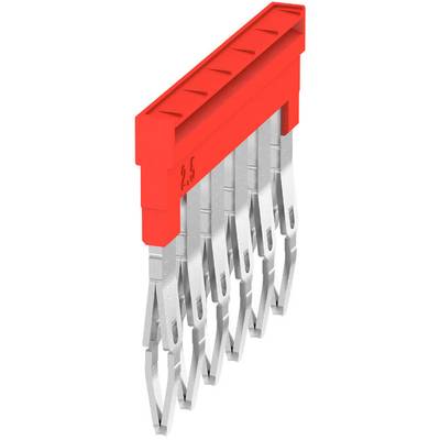 Roter Stecker mit sechs metallischen Kontakten, nummeriert mit '2.5', angedeutet für elektronische oder elektrische Anwendungen.
