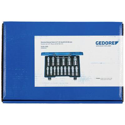 'Steckschlüssel-Satz 1/2-1 5-tlg' von Gedore. Enthält verschiedene Stecknüsse in einer blauen Box. Aufschrift: 'Werkzeuge fürs Leben'.