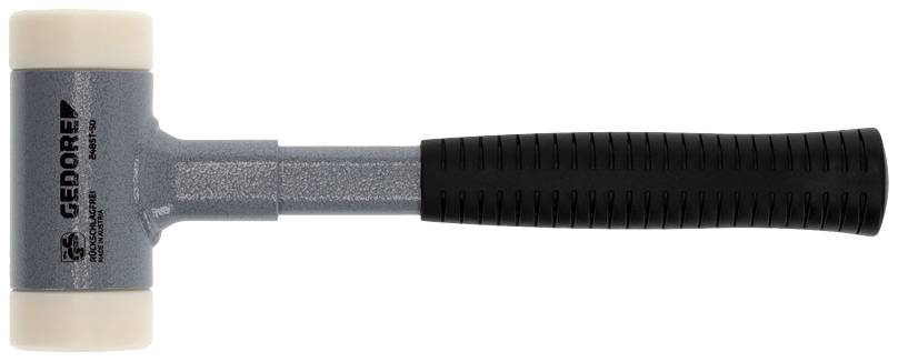 Gummihammer mit grauem Metallkopf und schwarzem Griff, geeignet für Arbeiten, die eine schonende Schlagwirkung erfordern.