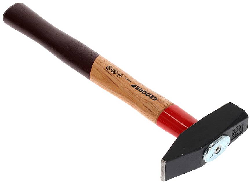 Hammer mit Holzgriff und Metallkopf, Markenname 'Gedore' auf dem Griff aufgedruckt.