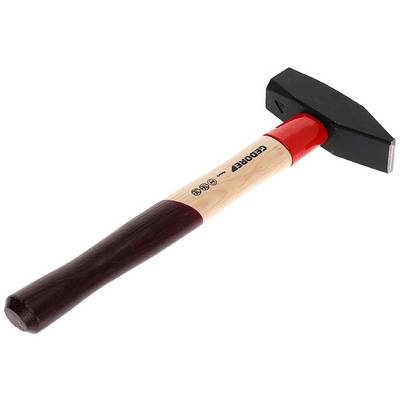 Hammer mit einem roten Griff und schwarzem Kopf, geeignet für Bau- und Reparaturarbeiten.