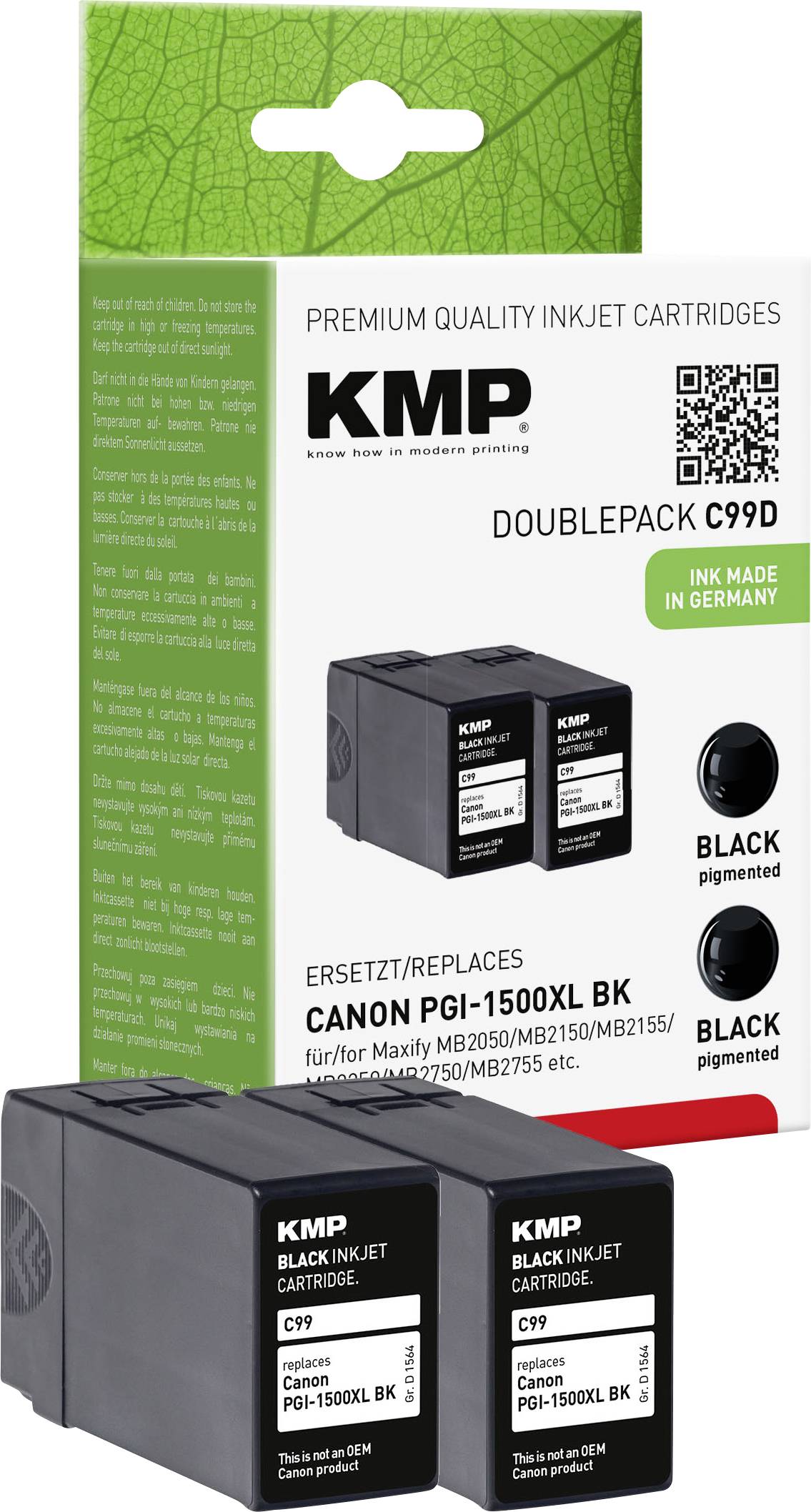KMP Druckerpatrone ersetzt Canon PGI-1500BK XL Kompatibel 2er-Pack Schwarz C99D 1564,0021
