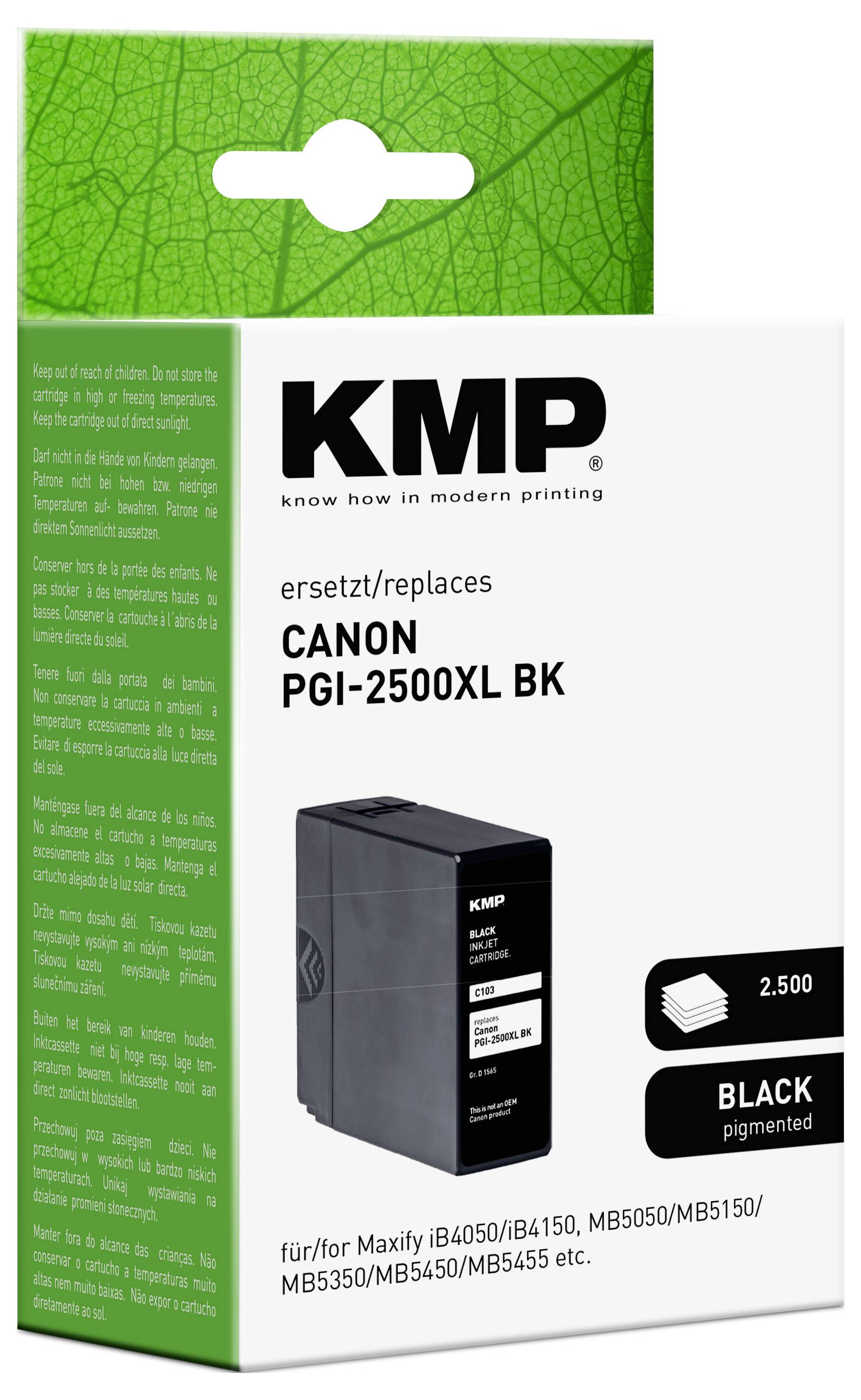 KMP Druckerpatrone ersetzt Canon PGI-2500BK XL Kompatibel Schwarz C103 1565,0001-1