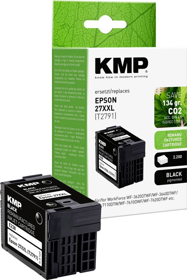 KMP Druckerpatrone ersetzt Epson 27XXL, T2791 Kompatibel  Schwarz E238 1627,4201