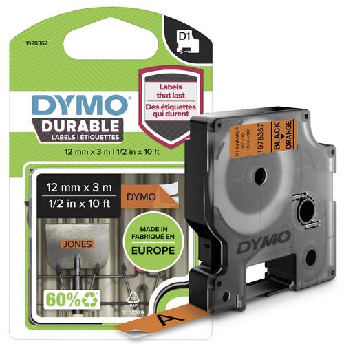 Schriftband DYMO D1 1978367 Vinyl Bandfarbe: Orange Schriftfarbe:Schwarz 12 mm 3 m
