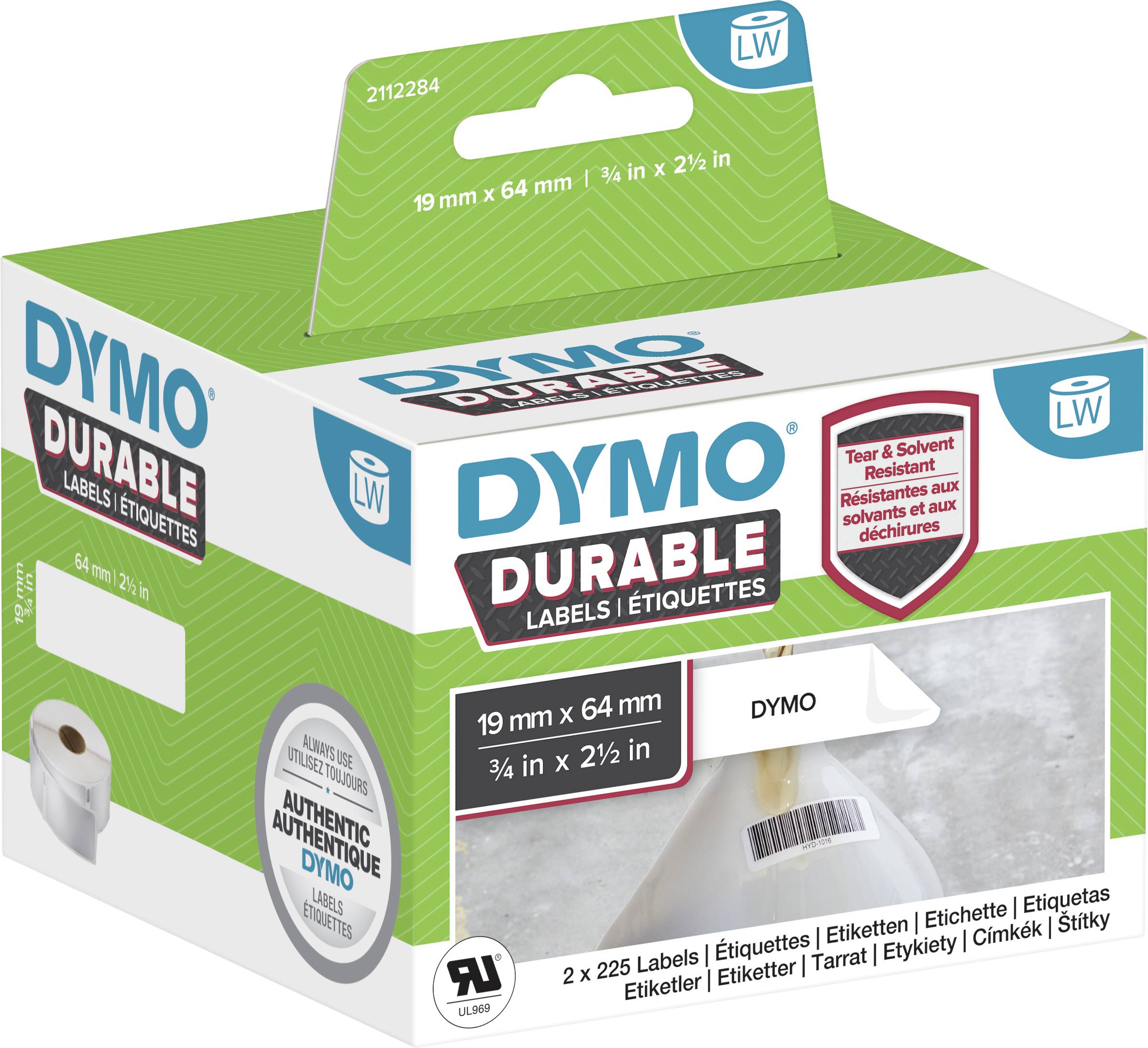 DYMO LW-Kunststoff-Etiketten, 2 Rollen a 450 Etiketten
