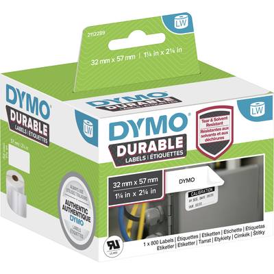 DYMO 2112289 Etiketten Rolle 57 x 32 mm Polypropylen-Folie Weiß 800 St. Permanent haftend Universal-Etiketten, Adress-Et