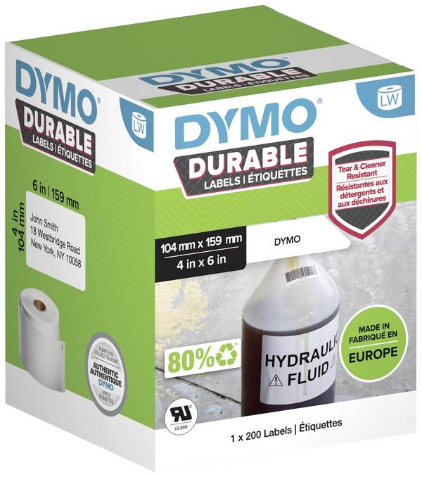 DYMO 2112287 Etiketten Rolle 159 x 104 mm Polypropylen-Folie Weiß 200 St. Permanent haftend Universal-Etiketten, Adress-Etiketten