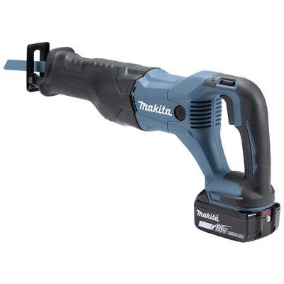 Akkubetriebene Makita Reciprosäge mit 18V Batterie und blau-schwarzem Gehäuse.