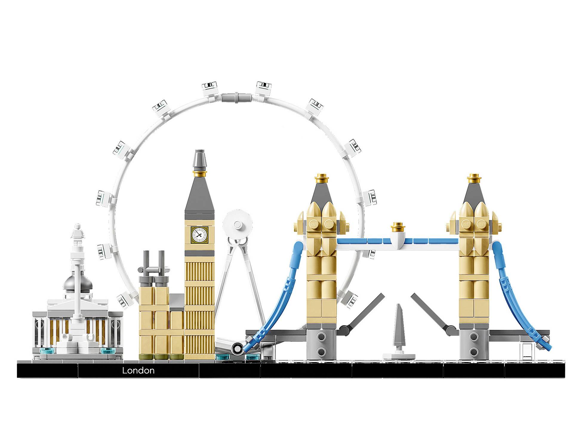 Ein Modell einer Skyline mit berühmten Londoner Wahrzeichen, darunter das London Eye, Big Ben und die Tower Bridge.