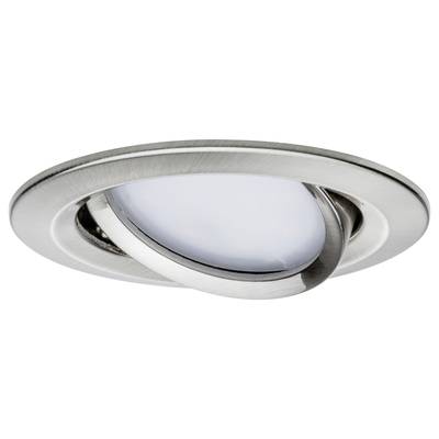 Runde Einbauleuchte in silber, mit schwenkbarer LED-Lampe, geeignet für Deckenmontage. Modernes Design, energieeffizient.