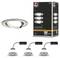 Ein Set von drei schwenkbaren LED-Einbaustrahlern mit 470 Lumen, verpackt in einer Box. Geeignet für Wohnräume, in Silber gebürstet.