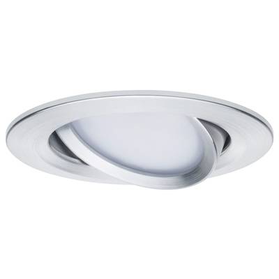 Silberne, kreisförmige schwenkbare Deckenleuchte mit integrierter LED. Energiesparend, modern und flach für diskrete Beleuchtung.