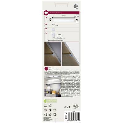 Verpackungsrückseite einer Leuchte mit Montageanleitung und Abbildungen der enthaltenen Teile. Unten Produktbeschreibung und Sicherheitssymbole.