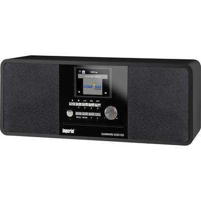 Ein schwarzes DAB+ Radio mit großer Lautsprechereinheit und digitalem Display, das den Sender 'StarSat Radio' zeigt.