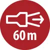 Rotes kreisförmiges Verkehrszeichen mit einem weißen nach links zeigenden Pfeil und „60 m", das eine Richtungsänderung oder Ausfahrt in 60 Metern anzeigt.