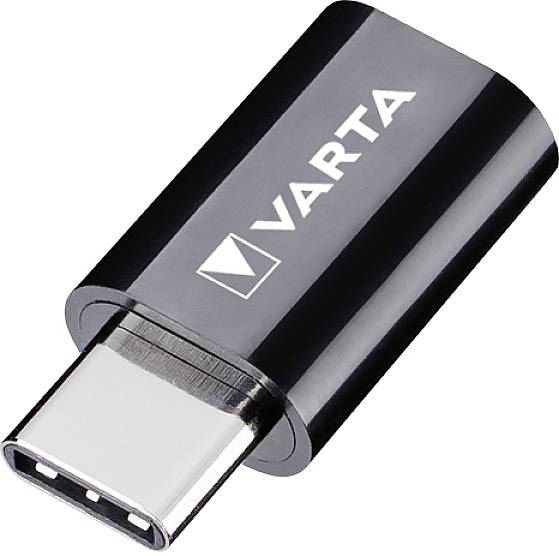 Ein schwarzes USB-C-Ladegerät mit der Aufschrift 'Varta', geeignet zum Aufladen elektronischer Geräte.