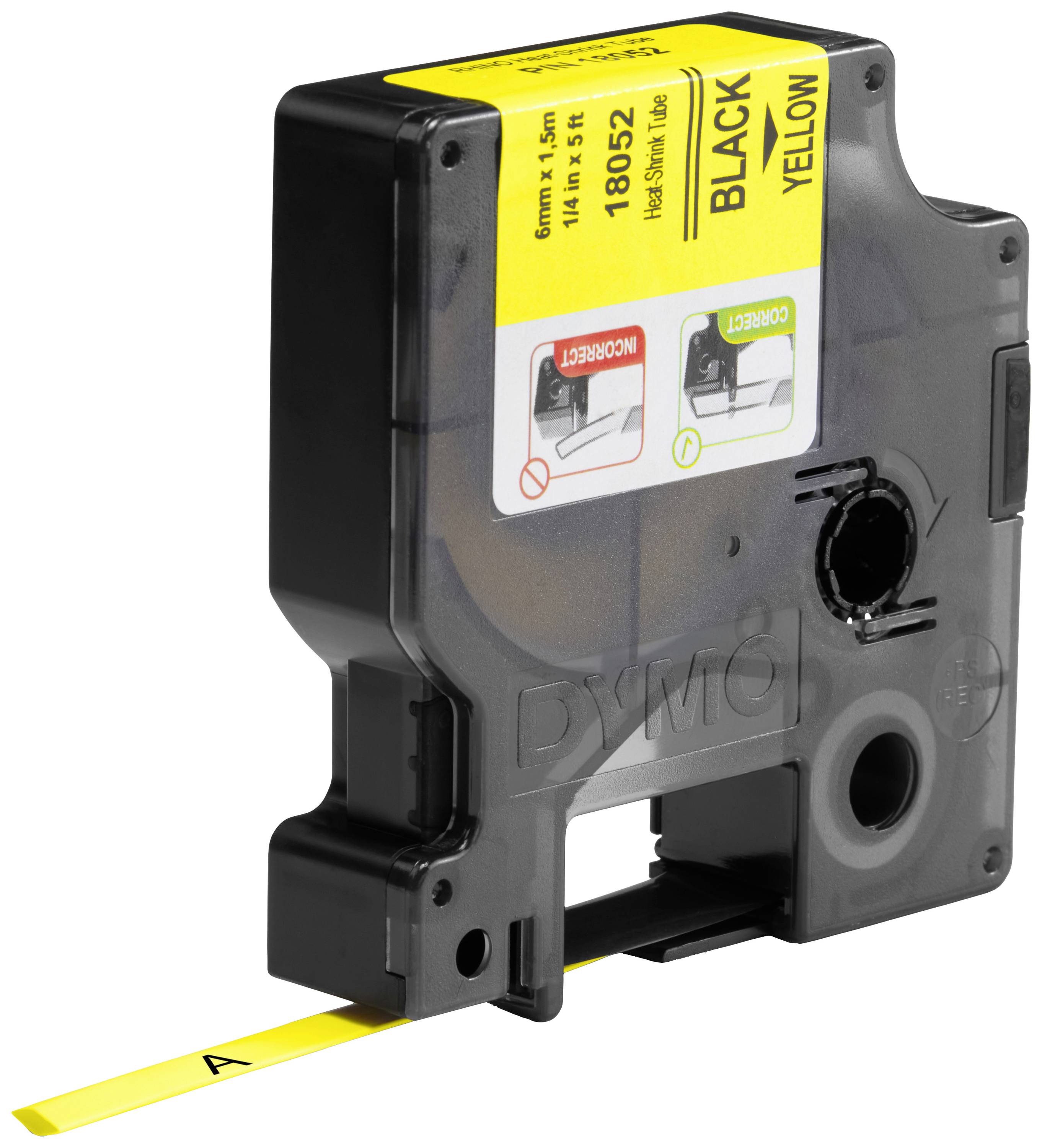 Schriftband Wärme-Schrumpfschlauch DYMO IND RHINO S0718270 Polyolefin Bandfarbe: Gelb Schriftfarbe:Schwarz 6 mm 1.5 m