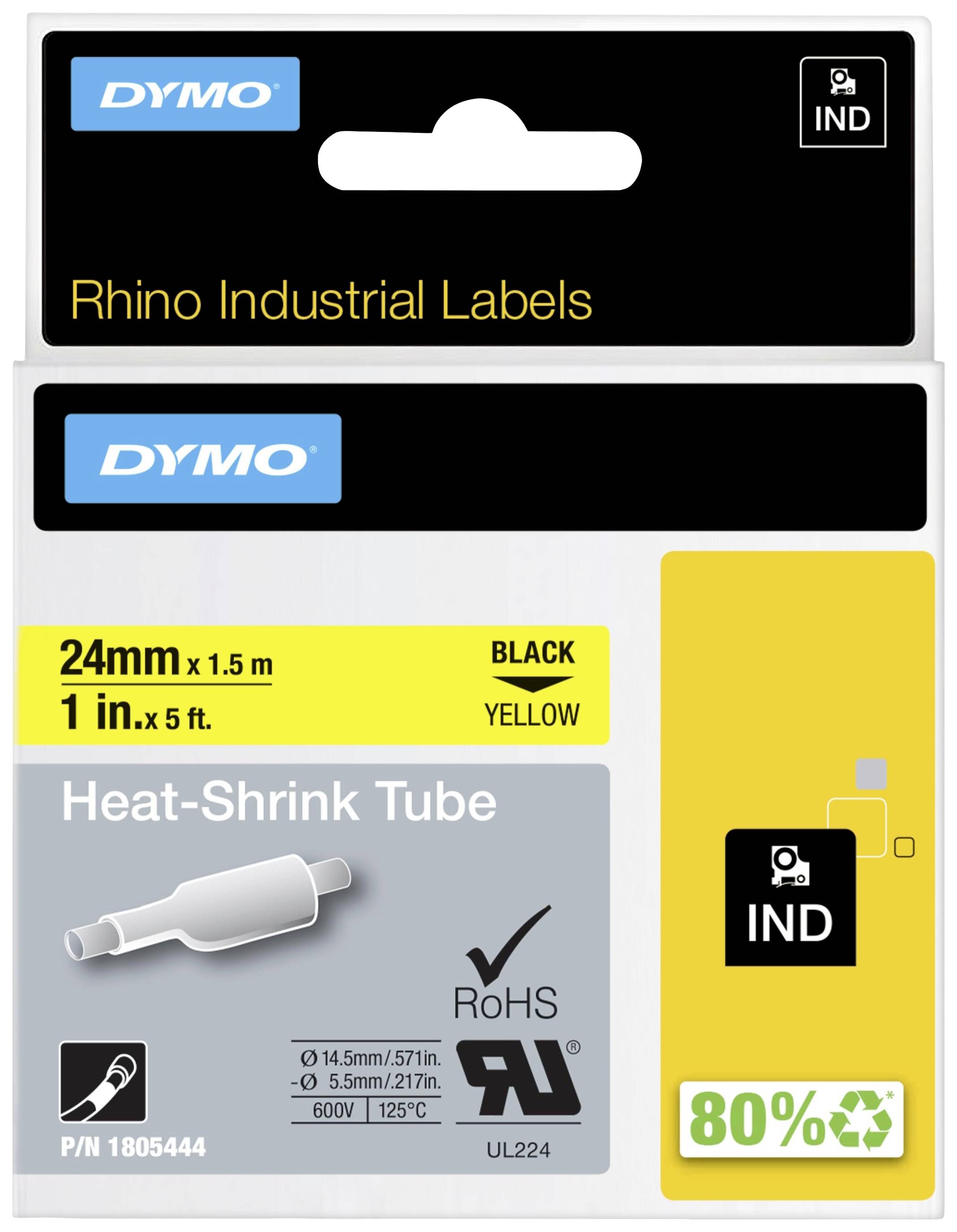 DYMO IND RHINO 1805444 Polyolefin Bandfarbe: Gelb Schriftfarbe:Schwarz 24 mm 1.5 m-1
