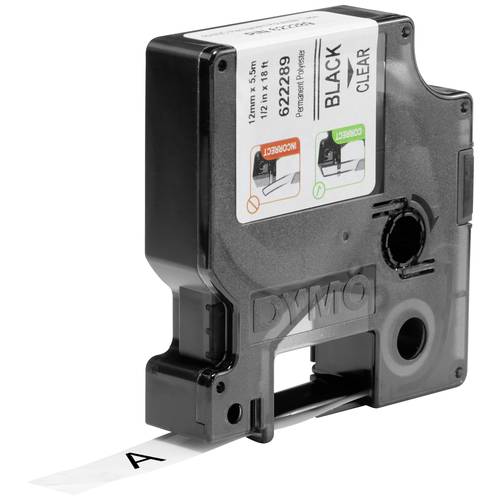 Schriftband DYMO IND RHINO 622289 Polyester Bandfarbe: Transparent Schriftfarbe:Schwarz 12 mm 5.5 m