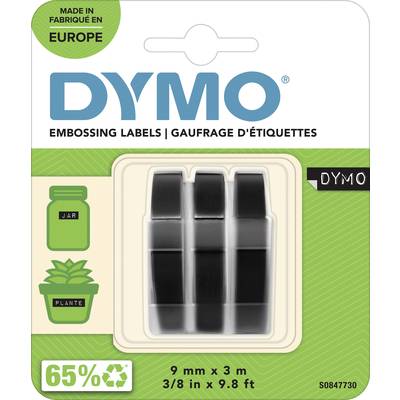DYMO 3D Prägeband, Schriftband 3er Set Kunststoff Bandfarbe: Schwarz Schriftfarbe: Weiß 9 mm 3 m S0847730