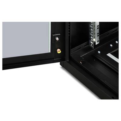 Ein offenes schwarzes Gehäuse mit sichtbaren Schrauben, Gestell und Kabelverbindungen. Mögliche Verwendung: technischer Einbau.