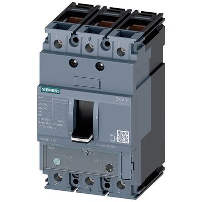 Ein automatischer Leistungsschalter in dunklem Gehäuse mit Aufschrift 'Siemens 3VA1'. Geeignet für verschiedene Spannungen und Ströme.