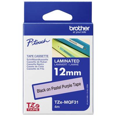 'Brother P-touch' Laminierbandkassette, 12 mm, schwarz auf pastellpurpur, 4 m, für Beschriftung von Ordnern und Dokumenten.