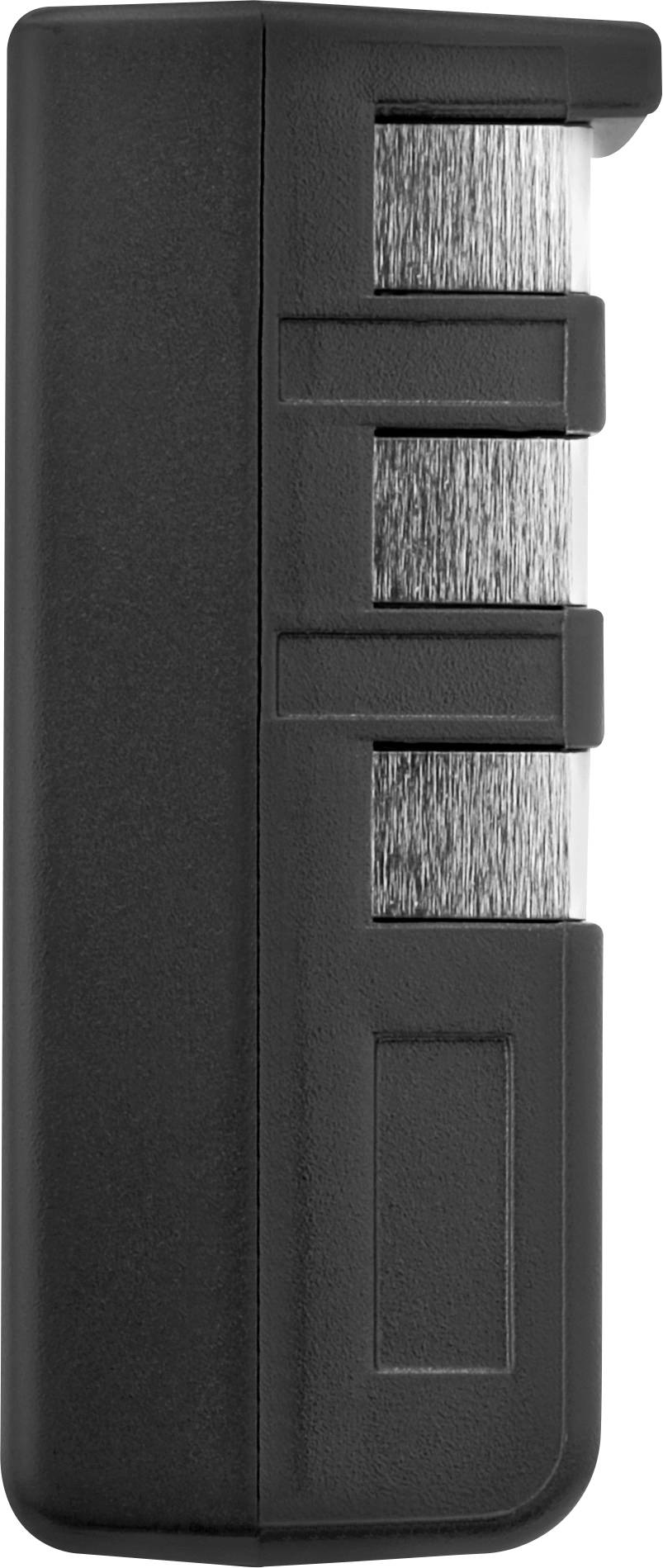 'Sicht auf einen schwarzen, geschlossenen Schärfer mit drei Schärfschlitzen an der Seite.'