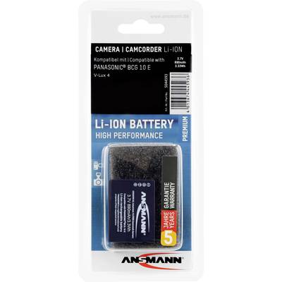Verpackung einer Li-Ion-Batterie für Kamera oder Camcorder, kompatibel mit Panasonic BCG 10 E. Marke: Ansmann, Kapazität: 800mAh.
