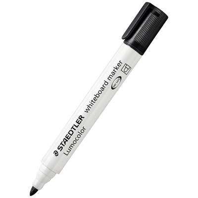 Weiße Tafelmarker mit schwarzer Kappe, beschriftet 'STAEDTLER whiteboard marker', geeignet für Whiteboards.